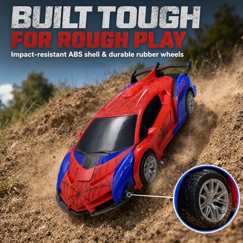 2.4GHz RC Spider Car, Transforming Robot Stunt Vehicle | ABS body, rubber wheels, 360° spin, one‑key deformation, auto demo, 2 rechargeable batteries, holiday gifts - color: Red - Spider