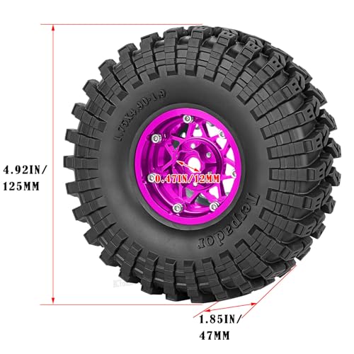 RC 1.9" Beadlock Wheel Tires Set 1.9 Beadlock Wheels and Tires for 1/10 SCX10 90046 AXI03007 TRX4 TRX6 VS4-10 Gen7 Gen8 MST CFX D90 RC Crawler Car,Aluminium 1.9 Rims w/Wheels Ring,Pink - color: Pink- (Wheel Tires)