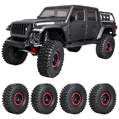 HobbyPark 1.9 Beadlock Wheels and Tires Height 4.72inch 120mm Soft Rubber Good Grip, Mounting Tool for TRX4 Axial SCX10 II III Redcat Gen8 Gen7 1/10 RC Crawler w/Foam,Set of 4 (Red Rings) - color: Red Rings