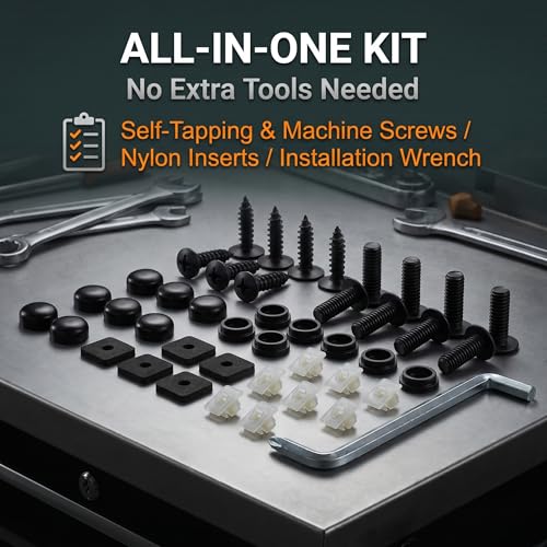 8 PCS License Plate Screws Kit, Stainless Steel Black Finish Fasteners, Black Phillips Screws Replacements, Universal for Most Cars, Trucks and Vans