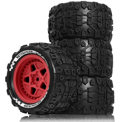Monster Truck Tires 1/16 1/18 OD'2.95inch for ARRMA Granite Granite/Typhon, WLtoys A949, MJX Hyper Go H16, HAIBOXING 18859E (Red)