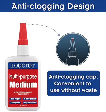 LOOCTOT 60g(2.12 oz) Medium CA Glue Premium Adhesive. All Purpose,Quick Drying Super Glue, for Wood, Metal, Model Kit, Home Repair, DIY.Quick-Dry Waterproof Clear - style: CA-medium