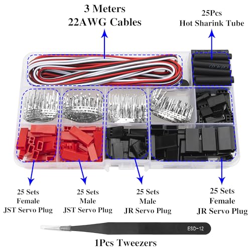 50 Sets Servo Plug Male Female Connector Crimp Pin Cable Kit Compatible with JST Futaba JR Style Plugs Hitec Spektrum for RC Car Drone Boat DIY