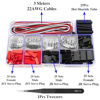 50 Sets Servo Plug Male Female Connector Crimp Pin Cable Kit Compatible with JST Futaba JR Style Plugs Hitec Spektrum for RC Car Drone Boat DIY