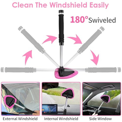 Windshield Cleaner Tool, 17Pcs Pink Car Interior Cleaning Kit, Detailing Kit Cleaner, Detailing Brush, Cleaning Gel, Inside Cleaning Supplies Accessories for Women Girl Gift - color: Pink