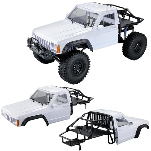 1/10 RC Hard Shell Cab & Back-Half Cage Body Shell Kit for 1/10 RC Crawler TRX4 SCX10 90046 AT4 GEN 8 Scout II,313mm Wheelbase Cherokee Upgrade and Modify (White) - color: White