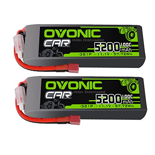OVONIC Lipo Battery 3S 11.1V 100C 5200mAh Soft Case Battery with Dean-Style T Connector for RC Car Boat Truck Helicopter Airplane Racing Models(2 Pack)