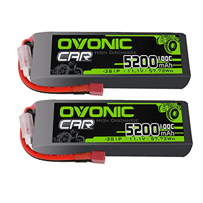 OVONIC Lipo Battery 3S 11.1V 100C 5200mAh Soft Case Battery with Dean-Style T Connector for RC Car Boat Truck Helicopter Airplane Racing Models(2 Pack)