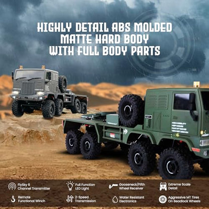HOBBYPLUS Helidirect 1/18 RC Crawler CR18P Terranaut 8x8 RC Truck Remote Control Car w Full-Lock 8WD RTR Active All-Wheel Steering, 2-Speed Transmission, Recovery Winch, LED Lights (Green) - color: Green (8x8)