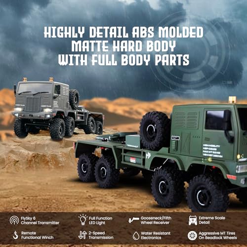 HOBBYPLUS Helidirect 1/18 RC Crawler CR18P Terranaut 8x8 RC Truck Remote Control Car w Full-Lock 8WD RTR Active All-Wheel Steering, 2-Speed Transmission, Recovery Winch, LED Lights (Gray) - color: Gray (8x8)