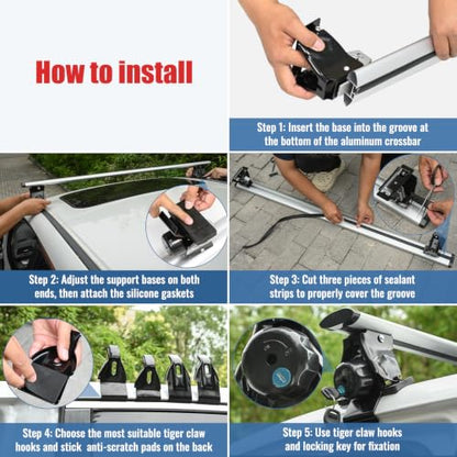 Universal Roof Rack Cross Bars 51" (1.3m) - Heavy Duty 440lbs Capacity Car Top Rails for Naked Roof (No Side Rails) - Aerodynamic Aluminum Alloy with 4-Claw Hooks, Silver