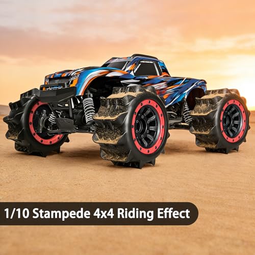 LRFHL 2.8 Beadlock Wheel Tires with 14mm/12mm Hex Adapter for 1/10 RC Car | 4PCS RC Tires Sand Terrain, 1/10 RC Monster Truck, for Traxxas Rustler Stampede Redcat Arrma Vorteks Big Rock Granite - color: Red
