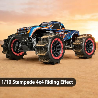 LRFHL 2.8 Beadlock Wheel Tires with 14mm/12mm Hex Adapter for 1/10 RC Car | 4PCS RC Tires Sand Terrain, 1/10 RC Monster Truck, for Traxxas Rustler Stampede Redcat Arrma Vorteks Big Rock Granite - color: Red