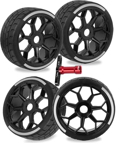 RC Wheels and Tires for 1/8 Typhon 6S BLX,1/7 Infraction 6S BLX,Limitless,RC Wheels and RC Tires Soft Tires Truck Tire Highway Tires,Black - color: Black(4pcs)