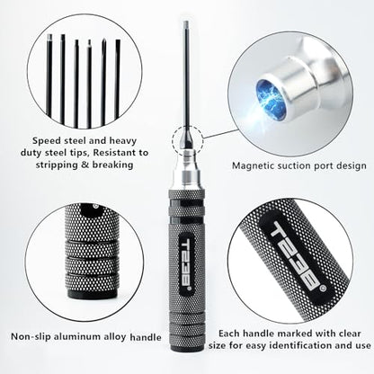 T238-Hex Screw Driver Set, Titanium Hexagon Screwdriver, for Airsoft Tool Multi-Axis FPV Racing Drone RC Quadcopter Helicopter Car Models（1.5MM/2.0MM/2.5MM/3.0MM / Slotted&Cross 3.0MM）