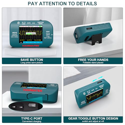 HANMATEK HO15 Handheld Digital Oscilloscope - 50MHz Bandwidth, 200MSa/s High-Precision Sampling, 2.8" TFT Display, USB Rechargeable, Signal Generator,Portable for Fieldwork - style: Professional 50 Mhz