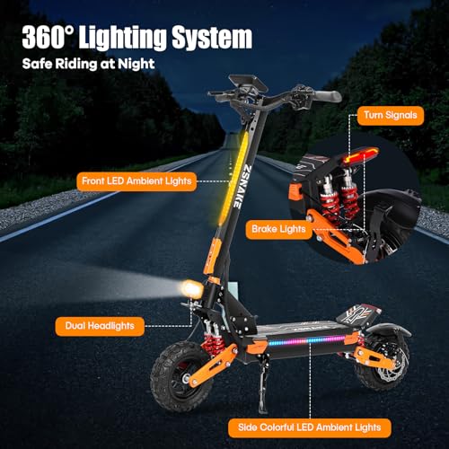 ZSNAKE Electric Scooter for Adults High Power 5600W Dual Motors Top Speed 50 MPH, 60V 30Ah Battery 60+ Miles Range, 11" Tubeless Off-Road Tire Sports Folding E-Scooter with Seat