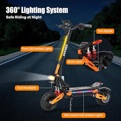 ZSNAKE Electric Scooter for Adults High Power 5600W Dual Motors Top Speed 50 MPH, 60V 30Ah Battery 60+ Miles Range, 11" Tubeless Off-Road Tire Sports Folding E-Scooter with Seat