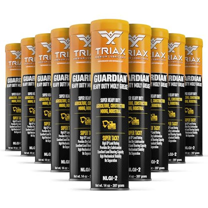 TRIAX Guardian Heavy Duty Grease with Moly, True Multi Purpose, Wheel Bearings, Shock Loaded Components, Extremely Tacky, Zero Separation (10 Pack - 14 Ounce Tubes) - size: Pack of 10 - 14 Ounce Tubes
