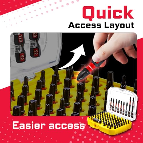 83Pieces Impact Screwdriver Bits Set, Magnetic S2 Steel Torx/Security Torx Insert Power Bits Tips Set with Impact Bit Holder and 1/4”Socket Adapter (Yellow Storage Box Case)