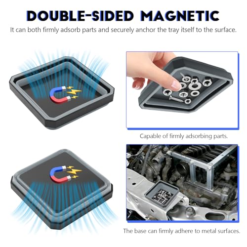 Collapsible Magnetic Parts Tray, 4.5 Inch Square Silicone Tray Holder with Double-Sided Magnetic Base, Foldable Tool Trays for Screw Bolts Nuts Pins Small Parts, Car Accessories (Gray) - color: Gray