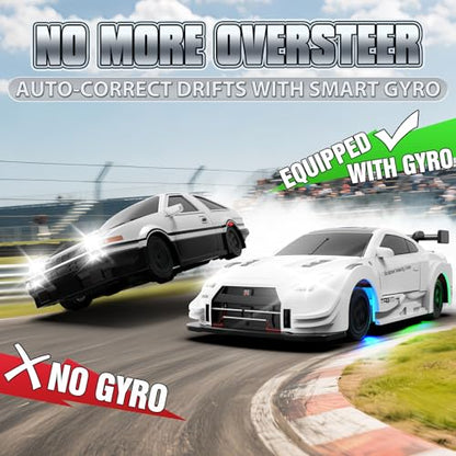 RC Drift Car, 1/43 Mini RC Drift Car with Gyro, 2.4GHz Full Proportional Control, 20M/H 4WD High Speed Remote Control Alloy, LED Lights & Drift Tires, Toys Gift for Adults, Boys and Girls - color: White