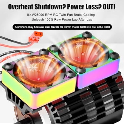 RC 30mm 28000 RPM Dual Cooling Fans Motor Heatsink Fan for 1/8 1/10 RC Car 540 550 3650 3660 3665 3670 Brushless Motor (Black)