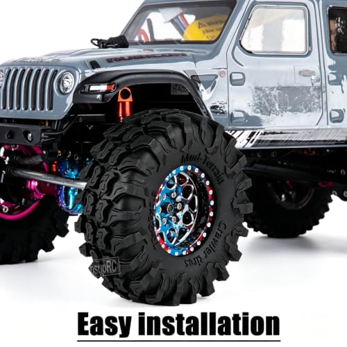 for 1/18 1/24 Axia l SCX24 TRX4M,1.3 Beadlock RC Wheels and Tires,1.3" Aluminum & Brass RC Wheel Hub Rim Rubber Tires RC Truck Tires Heavy Duty Rim.Colour 4PCS - color: （4pcs)colour