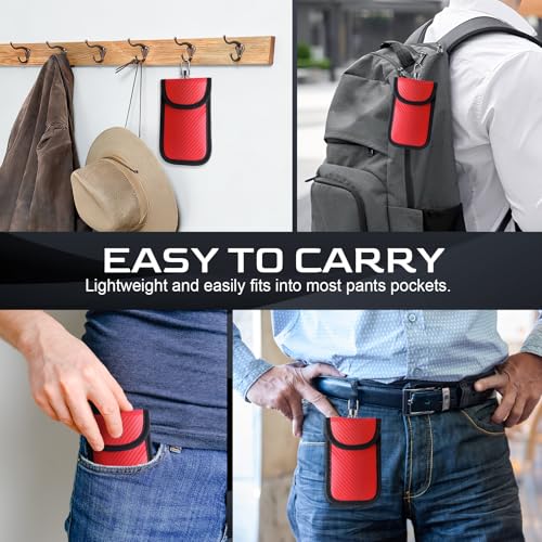 JUSTTOP 2-Pack Faraday Pouch for Car Keys, Faraday Key Fob Protector, 3.15"X5.12" Double-Layer Carbon Fiber Material Anti-Theft Faraday Bag | Car RFID Signal Blocking Holder (Red) - size: Small-Red