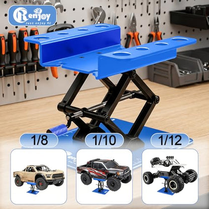RC Stand Lift Lower with 3-Slot Screw Tray for 1/8 1/10 1/12 Scale, Blue | Aluminum RC Car Work Stand Repair Tool Set for RC Cars Crawler Truck Traxxas TRX4 Axial SCX10 Upgrade - color: Blue, With 3-slot Screw Tray