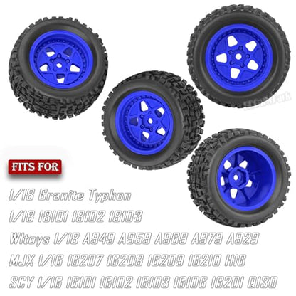 12mm Hex RC Truck Wheels and Tires for 1/18 Granite/1/18 Typhon RC Monster Truck Car,RC Drift Off Road Buggy Rally Truck Tires,4Pcs(Navy Blue) - color: Navy Blue - (4pcs Wheel)