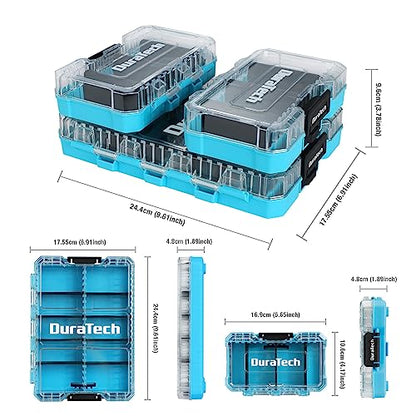 DuraTech 3-Piece Small Parts Tool Box Organizer with 14 Dividers | Stackable Clear-Lid Boxes with 14 Removable Dividers; Storage for Screws, Nuts, Bolts, Nails, Drill Bits and Small Hardware