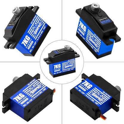 GOUPRC 7KG RC Micro Digital Medium-Aluminum Servo, High Torque Metal Steel Gears with 25T Servo Horn for 1/14 1/16 RC Car Crawler Boat DIY Robot Upgrade Servo Parts - style: 7KG Blue
