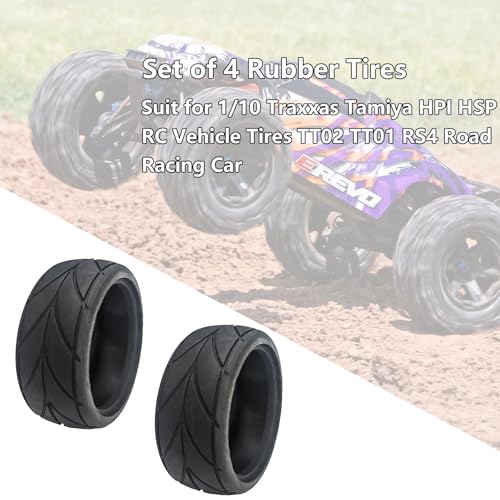 Set of 4 Rubber Tires Compatible with 1/10 Traxxas Tamiya HPI HSP RC Vehicle Tires TT02 TT01 RS4 Road Racing Touring Car (Color C) - color: Color C