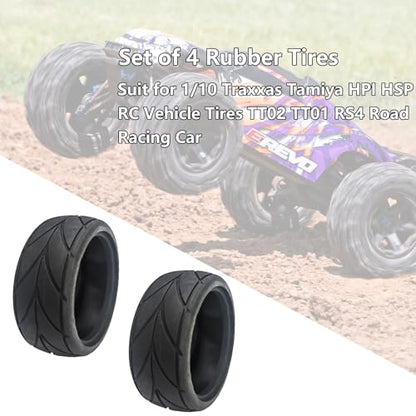 Set of 4 Rubber Tires Compatible with 1/10 Traxxas Tamiya HPI HSP RC Vehicle Tires TT02 TT01 RS4 Road Racing Touring Car (Color C) - color: Color C