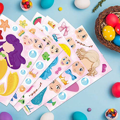 24 Sheets Make Your Own Mermaid Stickers, Make a Face Sticker for Girls | Mermaid Birthday Party Favors , Mermaid decoration Classroom Teacher Rewards, Art Craft Supplies - style: Mermaid（Pink）