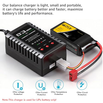 LiPo Battery Charger 2S 3S Balance Charger for 7.4V 11.1V RC Toy & Model | 2-3S Compact Charger for 7.4-11.1V RC LiPo Batteries with Smart Chip, Extend Battery Life - color: White-green