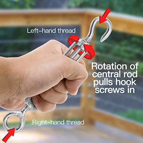 6PCS M5 Hook & Eye Turnbuckle 304 Stainless Steel Turnbuckle Wire Rope Tension Heavy Duty Turnbuckles for Cable Railing Wire Rope Hardware Kit (M5, Hook & Eye) - style: Hook & Eye-M-5