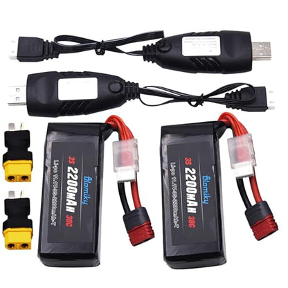 Blomiky 2 Pack 11.1V 3S 2200mAh 30C Shorty Li-PO Rechargeable T Plug Battery with XT60 Converter Suitable for MJX HP141 14209 14210 14301 14211 RC Trucks /3S 2200mAh T Shorty 2