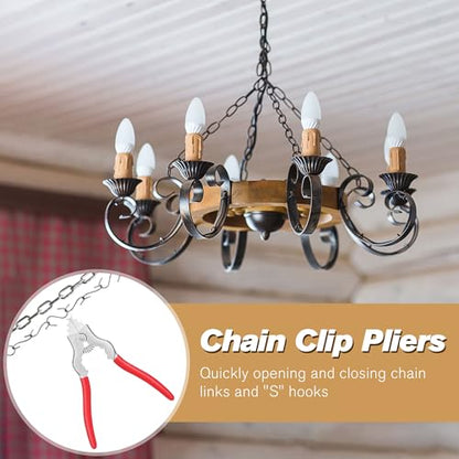 2 Pcs Chain Pliers, 7 Inch Fixture Link Pliers, Malleable Iron Chain Pincers, Opener Closer Remover Pincers, Light Link Tool with Rubber Grip for Chandelier Shackle Light Fixture Accessories, Red