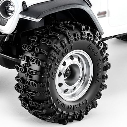 0.7" Beadlock Wheels and Tires for 1/30 Scale Axial SCX30 RC Crawler (Silver) | 40×16mm, Aluminum Wheels, Rock Terrain Tires, Includes assembly tools - color: Silver