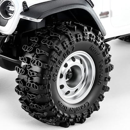 0.7" Beadlock Wheels and Tires for 1/30 Scale Axial SCX30 RC Crawler (Silver) | 40×16mm, Aluminum Wheels, Rock Terrain Tires, Includes assembly tools - color: Silver