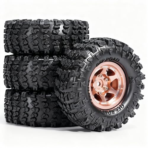 1.3” Aluminum Beadlock Wheels & Mud Terrain Tires Set for 1/18 1/24, -7.6mm Offset RC Crawler Car Fits TRX4M, Axial SCX24 AX24, Redcat Ascent-18, FCX24, 66 x 26mm, Pre-Assembled, 4 pcs Glod - color: Copper