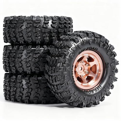 1.3” Aluminum Beadlock Wheels & Mud Terrain Tires Set for 1/18 1/24, -7.6mm Offset RC Crawler Car Fits TRX4M, Axial SCX24 AX24, Redcat Ascent-18, FCX24, 66 x 26mm, Pre-Assembled, 4 pcs Glod - color: Copper
