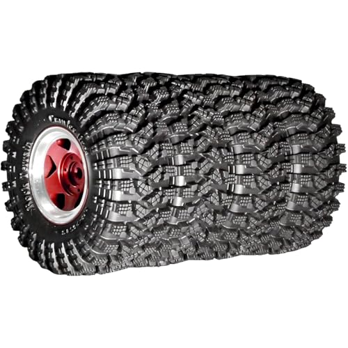 1.3” RC Beadlock Wheel Tires Set 70 * 26mm for 1/18 1/24 SCX24 TRX4M, Red | Aluminum Wheel Rims Super Large Soft Mud Terrain Rubber Off-Road Tires for 1/18 1/24 Micro Crawler Car SCX24 TRX4M Upgrade - color: Red