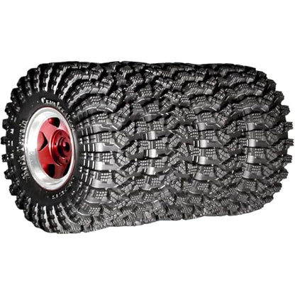 1.3” RC Beadlock Wheel Tires Set 70 * 26mm for 1/18 1/24 SCX24 TRX4M, Red | Aluminum Wheel Rims Super Large Soft Mud Terrain Rubber Off-Road Tires for 1/18 1/24 Micro Crawler Car SCX24 TRX4M Upgrade - color: Red