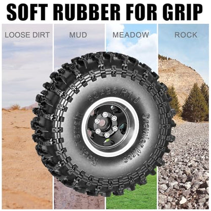 1.0 Beadlock Wheels and Tires Set 4PCS, All Terrain Soft Tires with CNC Aluminum Beadlock Wheels, Compatible with Traxxas TRX4M, Axial SCX24, FMS FCX24 FCX18, AX24, 1/18 1/24 RC Crawlers - color: Black