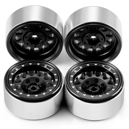 RCLIONS Aluminium 1.3" RC Beadlock Wheel Hub Rims for 1/24 1/18 TRX4M AXIAL SCX24 RC Crawler Car Upgrade Parts (Black) - color: Black