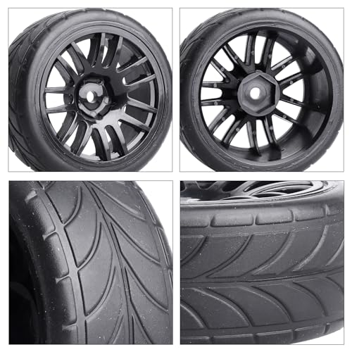 HobbyPark Glued 1/10 On-Road RC Touring Tires and Wheels Set for 1/18 Traxxas Latrax Teton 4 Tec 2.0 3.0 Tamiya TT02 TT01 Brushless (4-Pack) (Color A) - color: Color a
