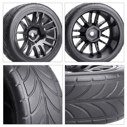 HobbyPark Glued 1/10 On-Road RC Touring Tires and Wheels Set for 1/18 Traxxas Latrax Teton 4 Tec 2.0 3.0 Tamiya TT02 TT01 Brushless (4-Pack) (Color A) - color: Color a